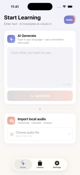 Linva app home screen on iPhone