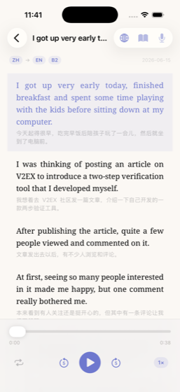 Bilingual reading, sentence by sentence in Linva